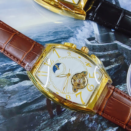 Barrel Type Fully Automatic Wheel Hollow Mechanical Watch Men's Business Simple Fashion Multifunctional Watch Wholesale