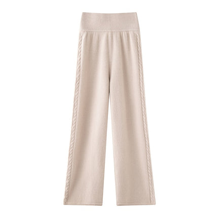 2025 Autumn and Winter New Versatile Wide-Leg Women's Cashmere Pants Wide-Leg Pants Straight Pants with Side Twists