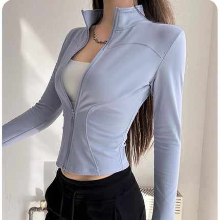 Sports Jacket Nylon Quick-Drying Yoga Wear Stand-Up Collar Sports Running Jacket Long-Sleeved Breathable Training Yoga Top