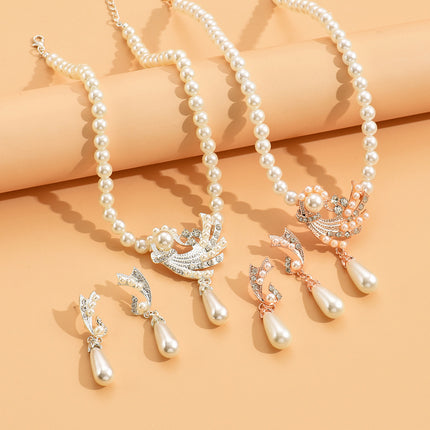 Riot Pearl Necklace Earrings Set Bridal Dress All-match Accessories Fashion Alloy Necklace Two-piece 1006