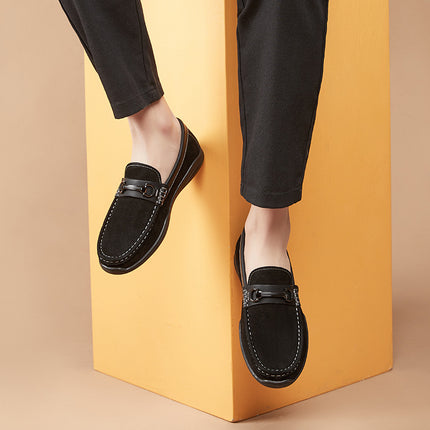 Doug Shoes Men's 2025 New Summer Breathable Genuine Leather Men's Shoes High-end Slip-on Soft Bottom Non-slip Driving Driver Shoes
