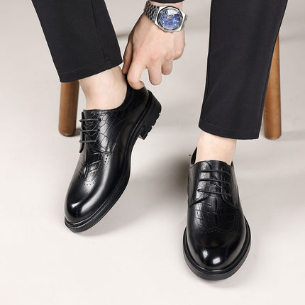 Men's Leather Shoes 2026 New Model First-Layer Cowhide Shoes Men's High-End Formal Business Brogue Shoes Young Style Shoes