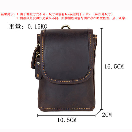 Cross-border Crazy Horse Leather Mobile Phone Bag 6-inch Genuine Leather Men's Waist Bag Top Layer Cowhide Vintage Construction Site Wearing Belt Trouser Waist Hanging Bag