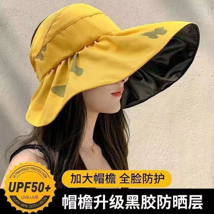 Printed Butterfly Empty Top Sunscreen Hat Big Riding Windproof Hat for Cycling Covering Face All-match Anti-ultraviolet Riding Sunscreen Hat