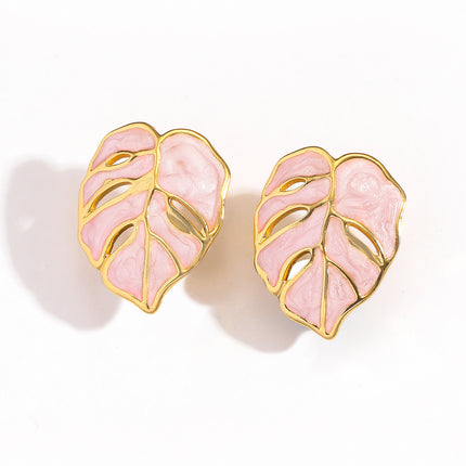 Myya European and American Cross-Border Hot-Selling Stainless Steel Oil-Dropping Leaf Earrings for Women, Exaggerated Stylish Earrings, Non-Fading Ear Jewelry
