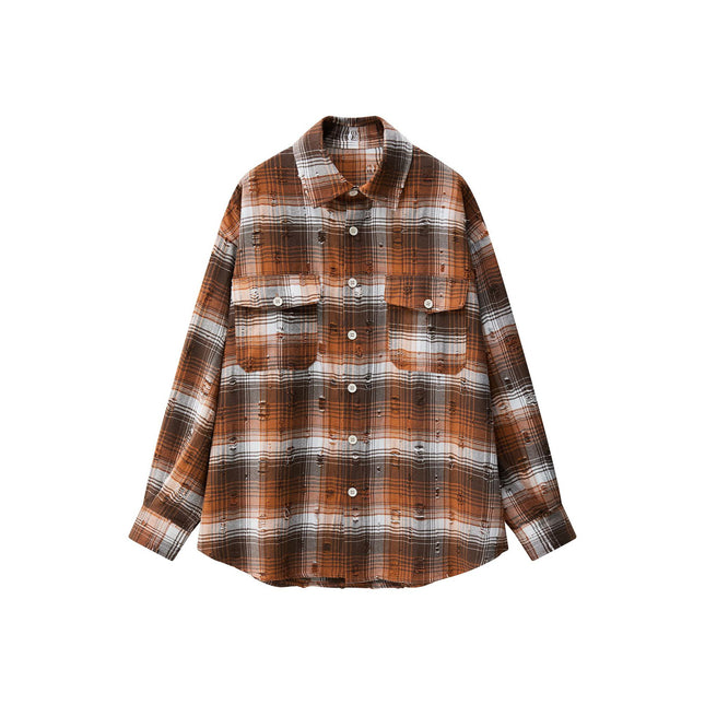 Hong Kong-style Korean-style Loose Scrub Plaid Shirt Women's 2025 Spring Jacket Outerwear Retro Sweater Top Women