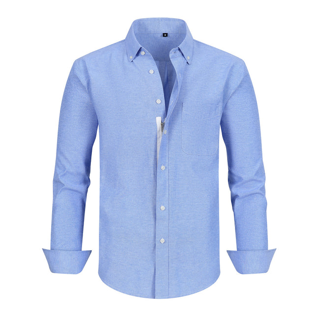 Low Price Clearance Oxford Zipper Shirt Men's Long-Sleeved Men's Business Casual Shirt Pure Color Amazon Export Style
