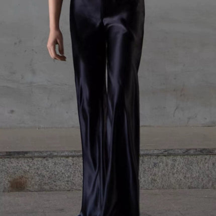 Acetate Minimalist Satin Elastic Waist Loose Flared Wide-Leg Pants for Women with Drape Effect 2026 New Spring and Autumn Casual Straight Pants