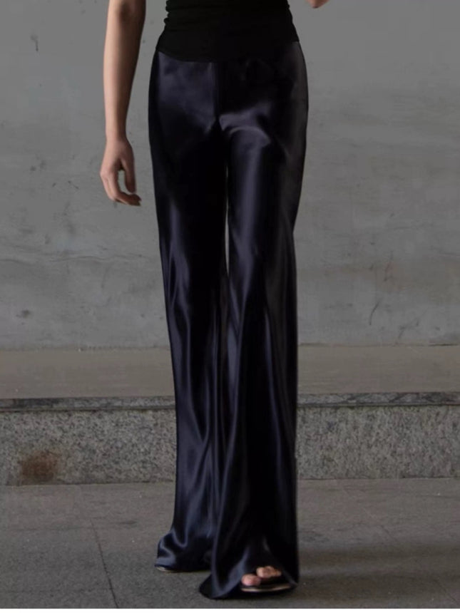 Acetate Minimalist Satin Elastic Waist Loose Flared Wide-Leg Pants for Women with Drape Effect 2026 New Spring and Autumn Casual Straight Pants