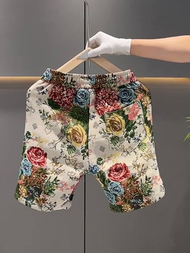 Summer Trendy Casual Thin Shorts for Men Versatile Loose Floral Personality Beach Pants Breathable Sports Five-Point Shorts