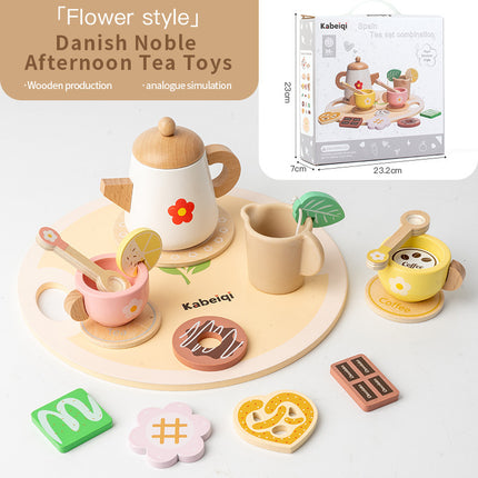 Children's Early Education Simulation Afternoon Tea Play House Teapot Cup Tea Set suit Wooden Cognitive Small Toy Simulation