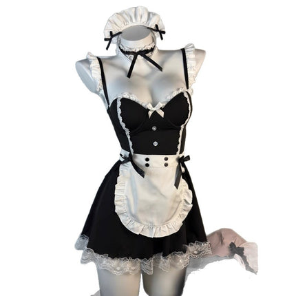 Funny Kitten Sexy Pajamas Maid with Breast Pads Pure Lust Suspender Nightgown High-End Uniform Suit