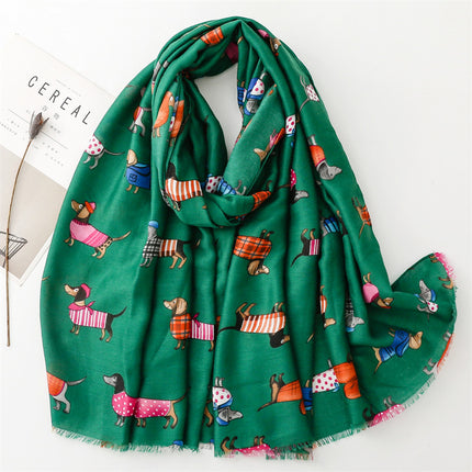 European and American exports to France for autumn and winter cotton and linen hand scarf cartoon fashion dog animal scarf warm shawl ladies