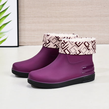 Fashion Rain Boots, Water Shoes for Women, Adult Warm Water Slip Plus Velvet Kitchen Short Rubber Shoes, Rain Boots, Overshoes, Water Boots Wholesale