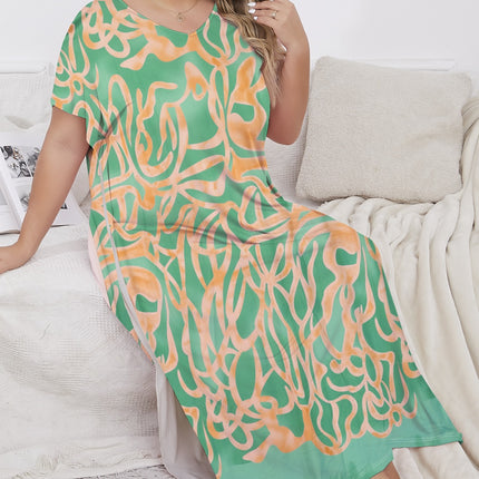 Cross-border Amazon AliExpress European and American Fashion Home Clothes Spring and Summer New Women's Loose Nightgown plus size Pajamas