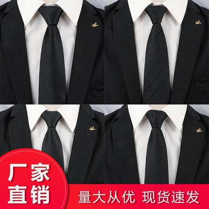 Men's Black Tie Men's Formal Wear Korean Style 8cm Student Women's Suit Business Lazy Zipper Wedding Professional Fashion