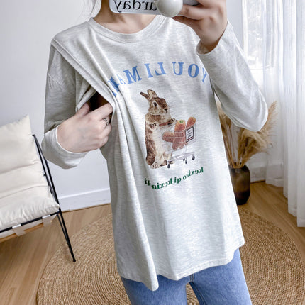 Pregnant Women's Postpartum Breastfeeding Jacket Outer Wear Moon Clothes Long Sleeve Thin T-Shirt Hot Mom's Spring and Autumn Clothes for Breastfeeding Period