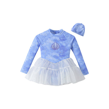 Girls One-Piece Swimsuit, Fashionable Kidsren's Princess Swimsuit, Summer Wear 2025 New Little Girl Long-Sleeved Swimsuit