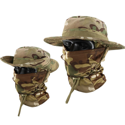 Camouflage Tactical Penny Hat suit Multifunctional Outdoor Fishing Hat Fisherman Hat Sunscreen Protective Breathable Round Edge Hat for Men