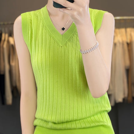 Ice Silk Camisole Women's Summer Thin Outer Wear Slimming Look Elegant Knitted Bottoming Top Women's V-Neck Sleeveless Inner Wear