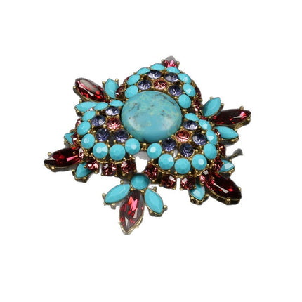 Vintage New Women's Turquoise Elegant Glass Light Luxury Necklace with Unique Niche Brooch Tassel Earrings Set