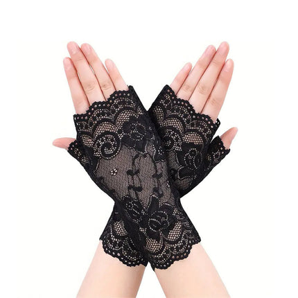 Sun Protection Gloves Women's Short Summer Thin Cycling Breathable Lace Touch Screen Ice Silk Electric Vehicle Gloves Wholesale Bride