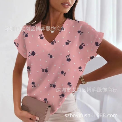 2023 New Hot Independent Station Loose V-neck Love Printed Short Sleeve T-Shirt for Women