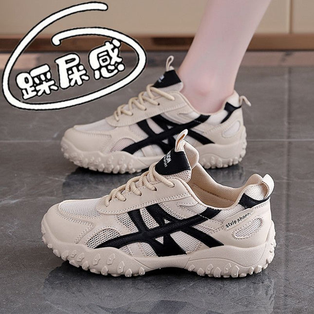 2025 New Summer Single Mesh Breathable Women's Shoes Lightweight Non-Slip Sports Shoes Soft Sole Soft Surface Dad Shoes Small White Shoes