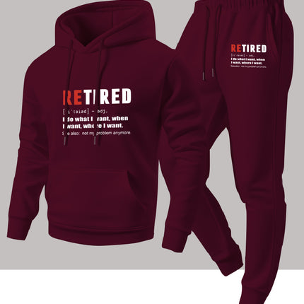 Autumn and Winter Men's Letter Heat-Printed Hooded Sweatshirt and Sweatpants Set, Trendy Loose Casual Sports Two-Piece Set