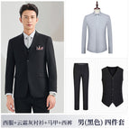 Men's black suit + vest + pants + shirt / S