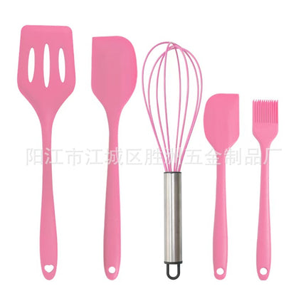 Cross-Border Kitchen Silicone Spatula Brush Egg Beater Silicone Kitchen Utensils 5-Piece Set Cooking Set Baking Tools