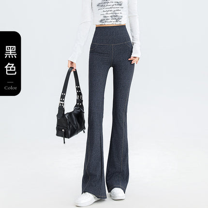 2024 New Imitation Denim Shark Pants Women's Outerwear Leggings Slightly Flared Pants Tummy Control Flared Pants Thin Yoga Pants