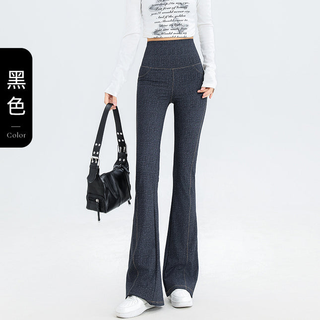 2024 New Imitation Denim Shark Pants Women's Outerwear Leggings Slightly Flared Pants Tummy Control Flared Pants Thin Yoga Pants