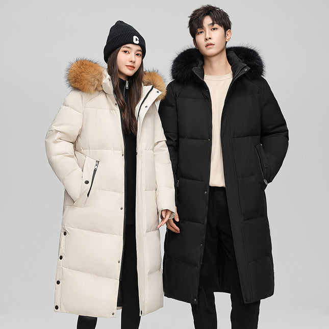 Winter Trendy Brand Thickened White Duck Down Warm Cold-proof Coat Down Jacket Men's Long Over-knee Hooded Jacket