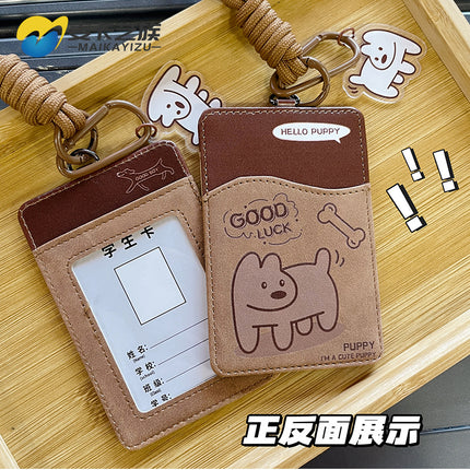 Creative Dachshund Leather Card Set Student Campus Meal Card Identity Card Bus Subway Certificate Protection Set Bag Hanging