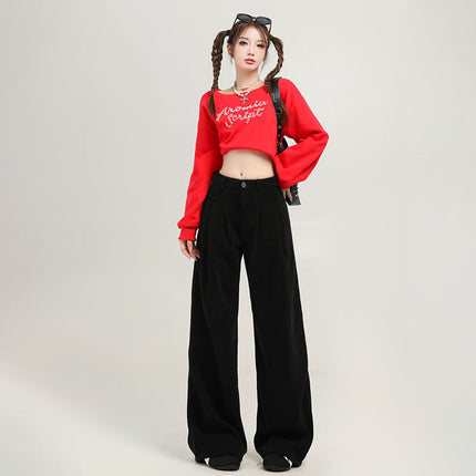 4 Color Corduroy Pleated Wide Leg Casual Pants Women's 2024 Autumn and Winter New High Waist Loose Slimming Straight Pants