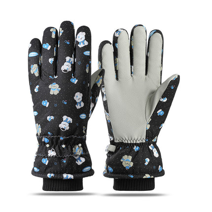 Ski Gloves Winter Women's Outdoor Cycling Windproof Warm fleece-lined Thickened Non-slip Finger Cold-proof Cute Splash-proof