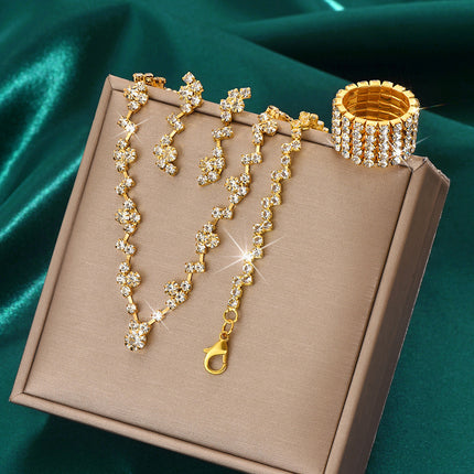Simple Exquisite Hot-selling Claw Chain Necklace Earrings Bracelet suit Three-piece Set Full Diamond Clavicle Chain Dinner Dress Accessories