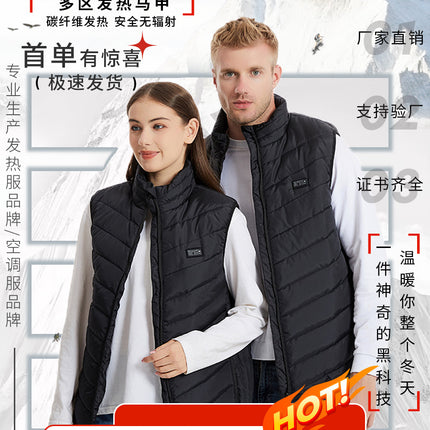 Factory Direct Sales Cross-Border New Smart Heating Vest Winter Constant Temperature Electric Heating Cotton Clothing Casual Stand-Up Collar Warm for Men and Women