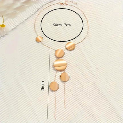 European and American Cross-border All-match Women's Long Necklace Trendy Temperament Jewelry Round Pieces Hollow Geometric Chain Necklace