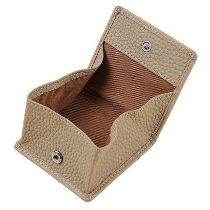 Mini Japanese-Style Genuine Leather Coin Purse for Women, Simple Short Coin Pouch with Pebbled Texture, Ultra-Thin Coin Storage Pouch for Women