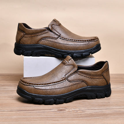 Leather Shoes Men's 2025 New Men's Casual Leather Shoes Genuine Leather Slip-on Outdoor Non-slip Thick Sole Middle-aged and Elderly Dad's Shoes