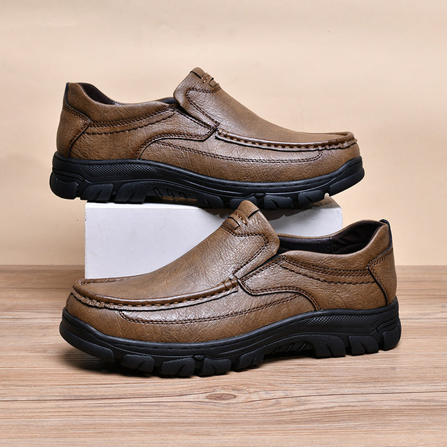 Leather Shoes Men's 2025 New Men's Casual Leather Shoes Genuine Leather Slip-on Outdoor Non-slip Thick Sole Middle-aged and Elderly Dad's Shoes