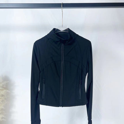 Lulu Yarn Vibration Gold Label Stand Collar Short Jacket Sports Yoga Wear Slimming Sports Jacket for Women