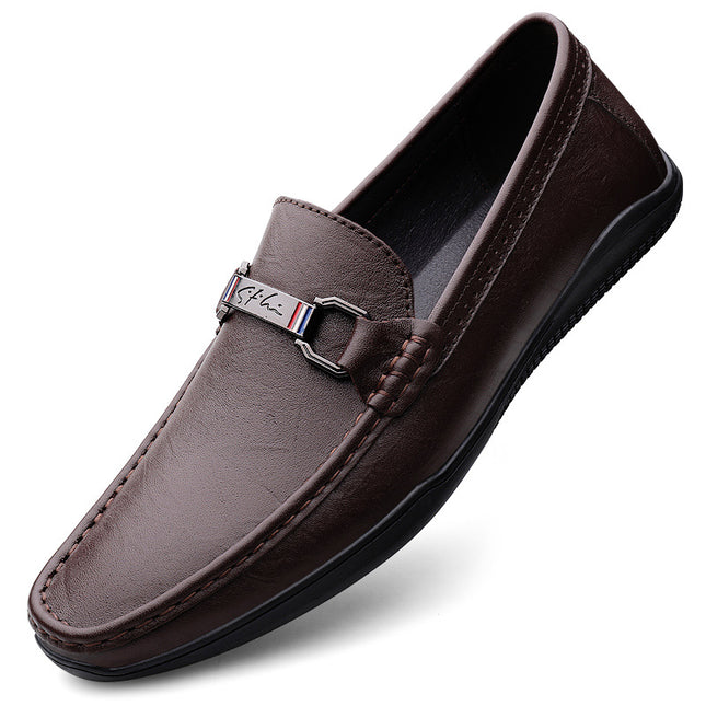 2025 Slip-on Middle-aged Peas Shoes Comfortable First Layer Cowhide Soft Leather Soft Bottom Breathable Casual Leather Shoes Loafers