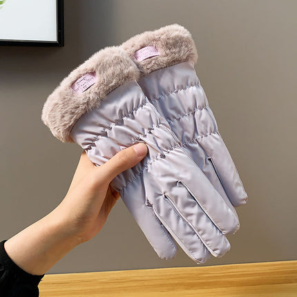 Autumn and winter warm gloves fleece-lined thick skin-feeling fabric windproof water-splashing cartoon outdoor sports cycling wholesale