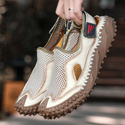 Cross-Border Hot-Selling Summer New Products Large Size Hand-Stitched Casual Breathable Mesh Genuine Leather Toe-Cap Sandals and River Shoes