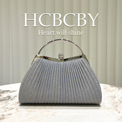 Mint Green Glitter Elegant Frill Handheld Evening Bag Ladies Fashion Temperament Rhinestone Decorative Clutch Evening Bag