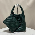 Dark green + woven bag + leather shoulder strap