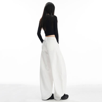 Early Autumn New Design Pleated Wide-Leg Jeans for Women, Versatile, Fashionable, Comfortable, High-Waisted, Loose Straight Pants